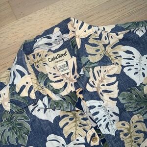 Cooke Street blue hawaiian palm leaves short sleeve men medium cotton button up